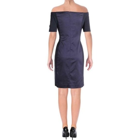 NEW Lauren Ralph Lauren Navy off shoulder satin sheath dress size 6 - Picture 2 of 16